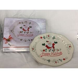 PFALTZGRAFF WINTERBERRY CERAMIC SANTA CLAUS SANTA PLATTER HAPPY HOLIDAYS